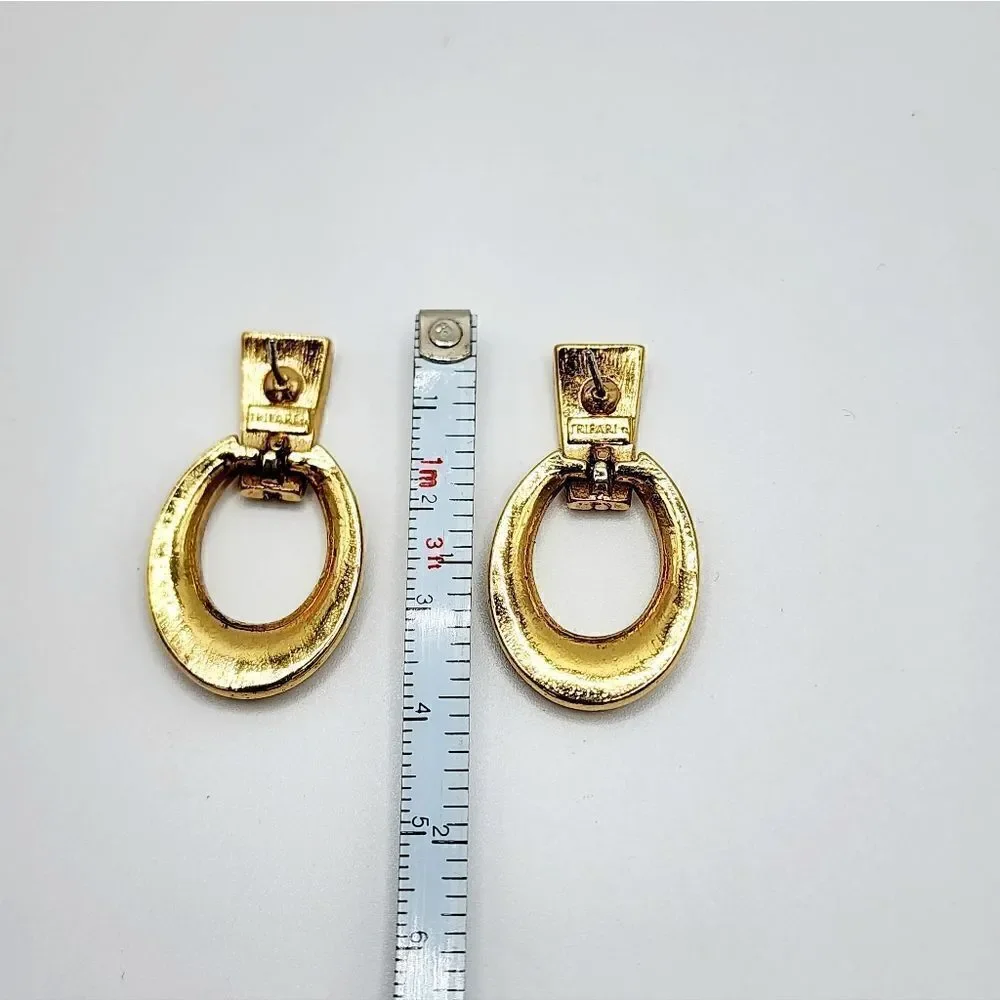 Vintage Gold Trifari dangle hoop earrings